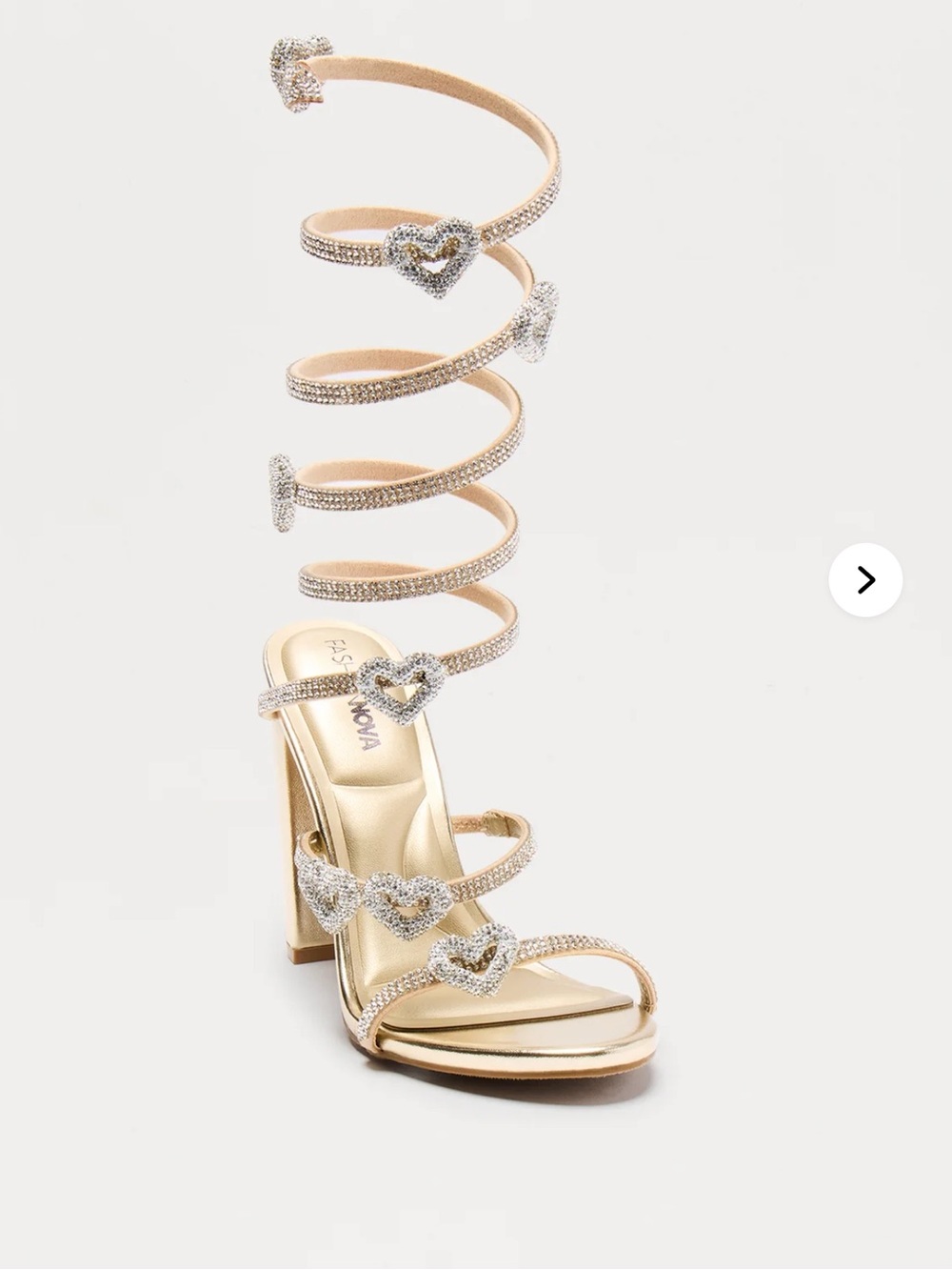 Jazz Rhinestone Heart Wrap Up Heels - Gold